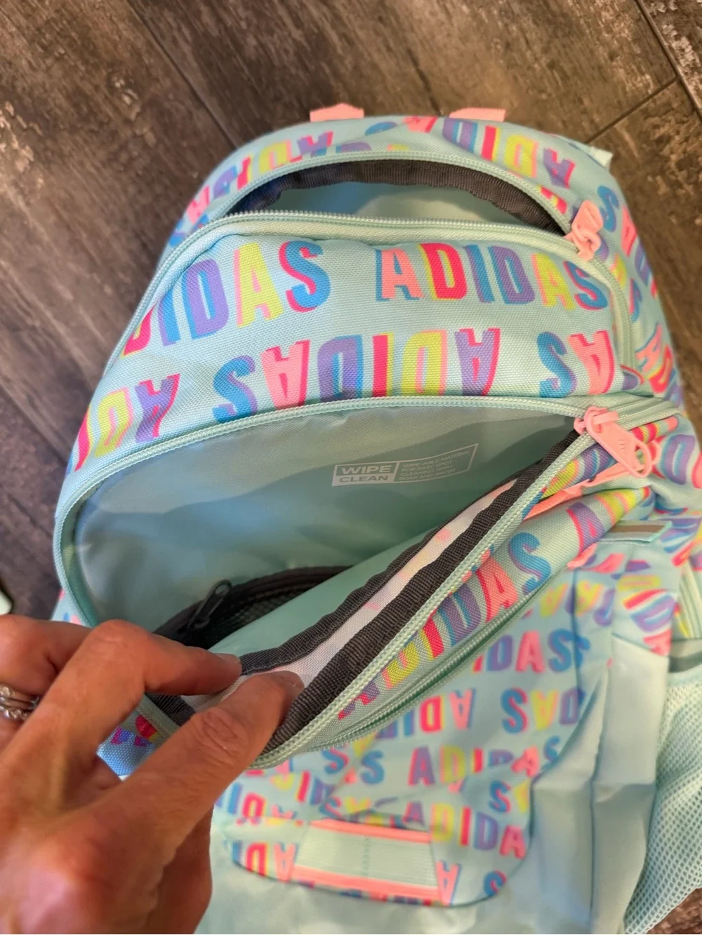 adidas Pastel Blue Backpack with Multicolor Logo Print
